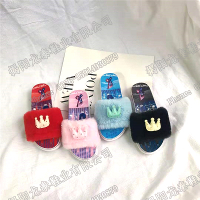 Supply New Slippers Men's and Women's Sandals Cartoon Pattern Wool Sleeper Children's Sandals Children's Shoes Flat for Outdoors Cross-Border